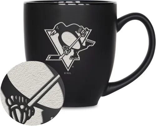 Vista 28 de Rico Industries NHL Hockey - Taza bistró de cerámica negra mate de 15 onzas