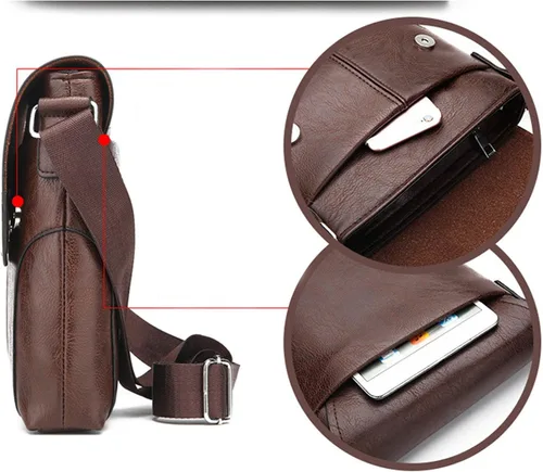 Vista 5 de Bolso de hombro pequeño, bolso cruzado para hombre, bolso vintage de piel sintética para oficina, bolsa de negocios para hombres, bolso