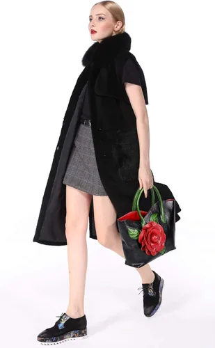 Vista 5 de PIJUSHI Bolsos y bolsos de mano de cuero genuino de diseñador para mujer con asa superior, bolso de mano de flores con cartera de cuero para mujer