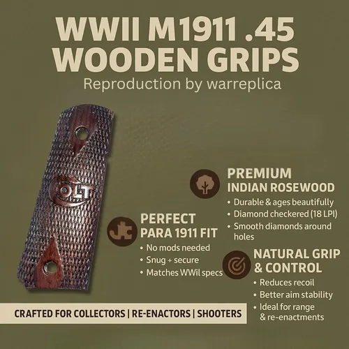 Vista 57 de WWII US M1911 / 1911 .45 Puños de madera - Reproducción