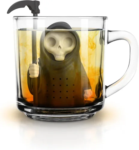 Vista 4 de Genuine Fred Grim Steeper - Infusor de té de silicona reutilizable, diseño de la parca negra, dispositivo de cocina divertido e inteligente