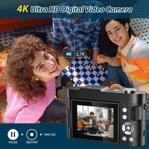 Vista 3 de Cámara Digital 4K de 50 MP con Enfoque Automático Cámara de Vlogging para YouTube con Pantalla Abatible de 180° de 2.8 pulgadas, Cámara de Zoom