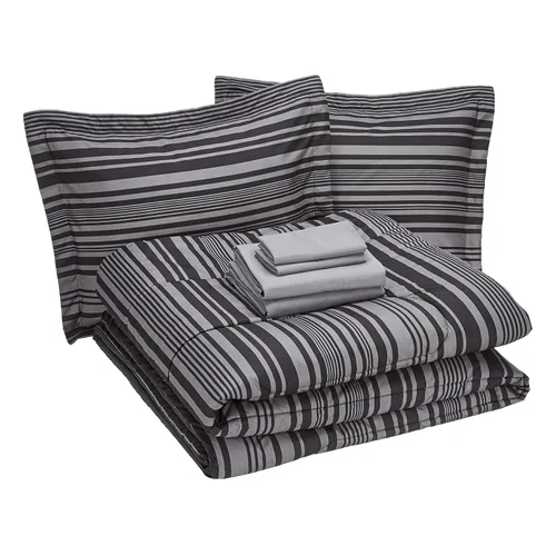 Vista 29 de Amazon Basics - Juego de edredón Twin/Twin XL con sábanas, juego de ropa de cama de 5 piezas, microfibra ligera azul Calvin a rayas, en una bolsa