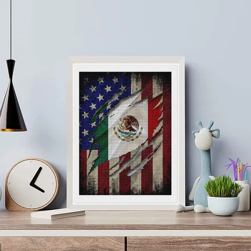 Vista 3 de DVWIVGY Kits de pintura de diamantes con bandera mexicano-americana, arte de diamantes para adultos y niños, kits de pintura de diamantes