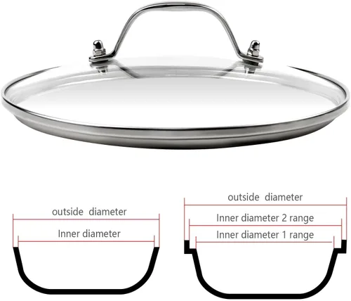 Vista 5 de Tapa de olla de vidrio transparente de 8 pulgadas para funda de repuesto para sartén Con mango de puente de arco de acero inoxidable plateado