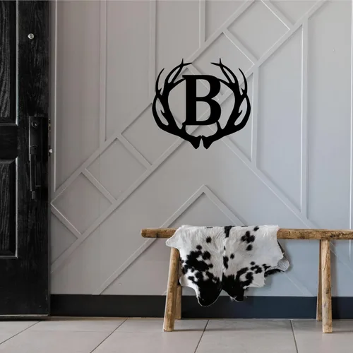 Vista 2 de Letrero de Metal ACM Personalizado con Decoraciones de Cuernos de Ciervo para Decoración Rústica de Pared del Hogar, Letrero Personalizable