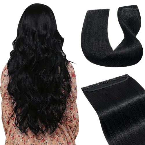 Vista 24 de Extensiones de cabello con clip, cabello humano Remy, extensiones de cabello largo lacio de una pieza con 5 clips, con gancho para colgar