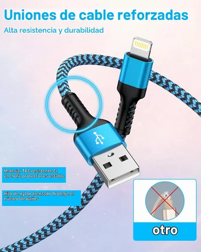 Vista 4 de Cable cargador para iPhone 14 13 12 11 Pro Max XS XR X SE, iPad