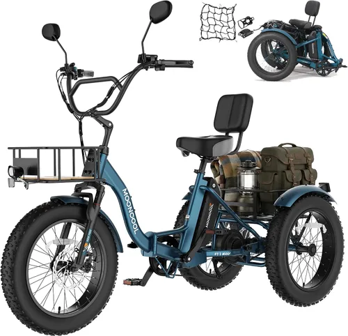 Vista 13 de MOONCOOL Triciclo eléctrico plegable para adultos, Etrike de aluminio de 20 pulgadas, clasificado 500 W, batería extraíble de 48 V frenos de disco