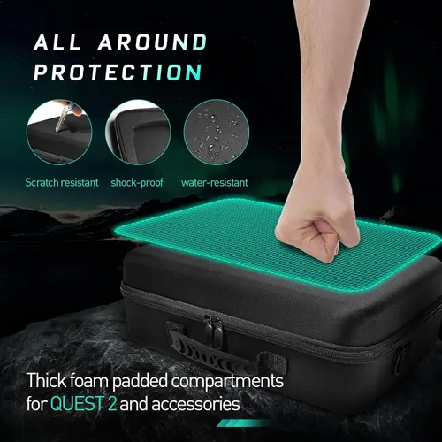 Vista 4 de Hard Carrying Case for Oculus Quest 2 VR Gaming Headset Strap and Touch Controllers, Accurate Custom fit Foam Cutout Protective Storage Carrying Bag
