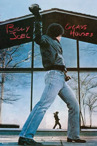 Vista 2 de Póster laminado de la portada del álbum Glass Houses de Billy Joel, mercancía de música rock clásica retro vintage de los años 70 y 80, póster