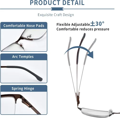 Vista 5 de SOVCOD Progressive Multifocus Reading Glasses for Men Blue Light Blocking Metal Frame Spring Hinge Multifocal Readers