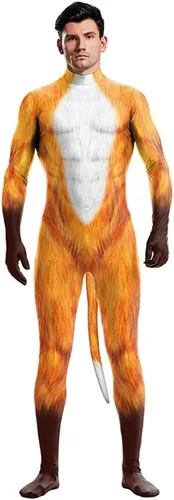 Vista 30 de Disfraz de animal para hombre con estampado de cola grande, overol peludo de elastano para cosplay, fiesta de Halloween