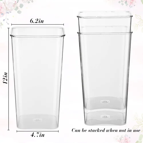 Vista 2 de Roowest Jarrón de plástico de 6 piezas, de acrílico, con flores, cuadradas, cónicas, centros de mesa altos para mesa, boda, cocina, arreglos