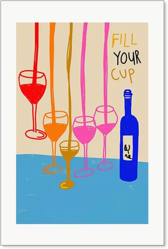 Vista 13 de MWZUPQ Póster de cóctel colorido de moda, retro, lindas copas de vino, lienzo, arte de pared, llena tu taza, pinturas impresiones de bares, cocina