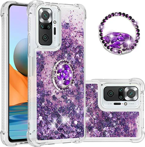 Vista 9 de CCSmall Funda para Xiaomi Redmi Note 10 Pro/Pro Max Glitter Liquid Quicksand, cubierta transparente brillante para teléfono con soporte de anillo