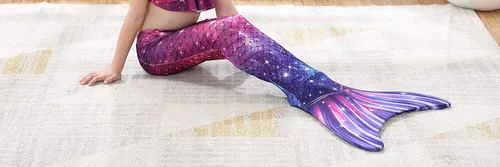 Vista 5 de Traje de baño de cola de sirena con monoaleta para niñas, conjunto de bikini