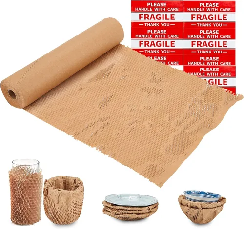 Vista 2 de Papel de embalaje de panal de abeja, rollo de papel de envoltura de burbujas de panal de abeja de 15 x 300 pies para envíos en movimiento