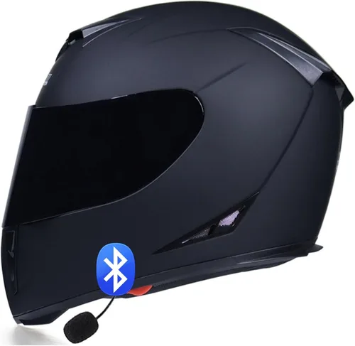 Vista 12 de Casco de motocicleta Bluetooth de cara completa, aprobado por DOT, abatible, antivaho, doble visera, altavoz dual integrado con micrófono