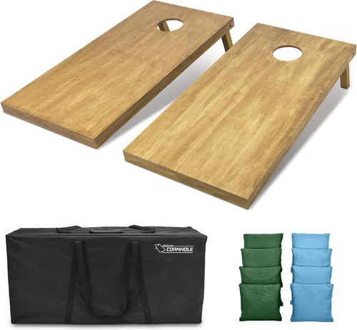 Vista 67 de GoSports 4 ft x 2 ft Regulation Size Wooden Cornhole Boards Set with Light Brown Finish - Includes Carrying Case and Bean Bags Negro- gris
