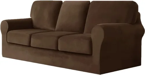 Vista 21 de vctops Funda elástica de terciopelo para sofá de 3 plazas, 7 piezas, suave, lavable, con respaldo individual y fundas de cojín para niños, gatos