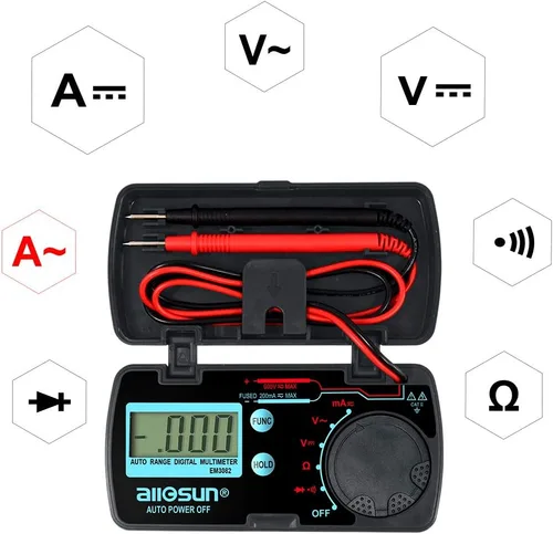 Vista 3 de allsun Mini rango automático plegable multímetro digital probador automotriz AC DC Volt AMP Ohm LCD Voltímetro de viaje Amperímetro probador