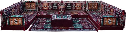 Vista 6 de arabicsofa Juego de asientos de sofá árabe granate en forma de U - Sofá modular bajo para sala de estar