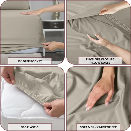 Vista 133 de LUX Décor - Juego de sábanas Twin de microfibra ultrasuave de 3 piezas con sábana encimera, sábana bajera de 16 pulgadas de profundidad y funda