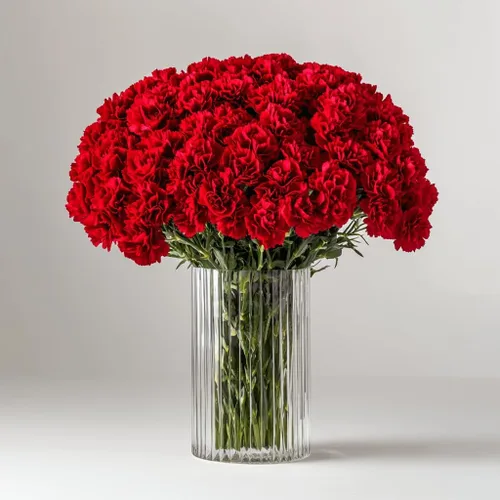 Vista 2 de GlobalRose 100 flores de clavel rojas - Claveles al día siguiente flores frescas para entrega Prime - Ramo fresco seleccionado a mano para Rojo
