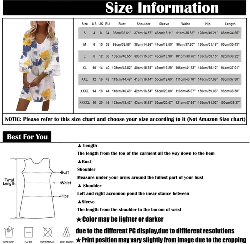 Vista 6 de Vestidos de verano para mujer 2022, bohemio, floral, 34 escalonadas, manga acampanada, cuello en V, estampado de mármol, mini vestido casual suelto
