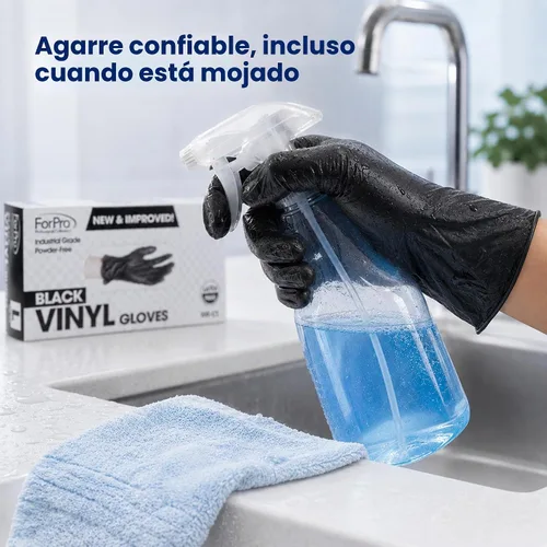 Vista 5 de ForPro Disposable Vinyl Gloves, 3.9 Mil, Powder & Latex-Free, Food Safe Negro