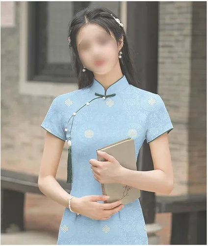 Vista 3 de BAWHO Mooie Jacquard Stof Elegant Licht Fel Kleur Patroon Ontwerp Bloem Ambachten Doek Voor Naaien Cheongsam Kostuums Damesjurken DamesjurkenBlauw75