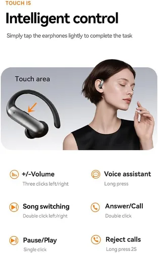 Vista 7 de Auriculares inalámbricos con Bluetooth con pantalla LED de 60 horas de reproducción, sobre los auriculares con micrófono, sonido estéreo, controles