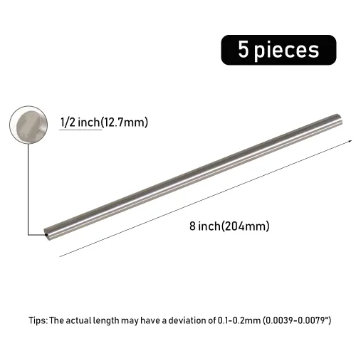 Vista 2 de 5 piezas varillas de acero inoxidable 304 de 1/2" × 8" de longitud, varilla de eje de metal para manualidades de bricolaje, industria, pasatiempos