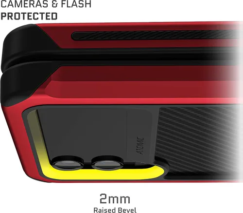 Vista 2 de Ghostek Atomic - Funda delgada para Galaxy Z Flip 4, parte trasera de aramida con parachoques de aluminio rojo, funda protectora de doble capa a
