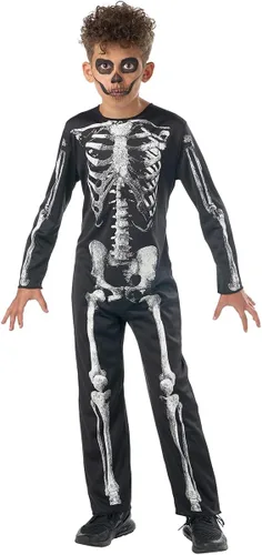 Vista 9 de Seasons Disfraz de esqueleto brillante para niños, overol de huesos de Halloween para niñas y niños, divertido fiesta de disfraces, brilla