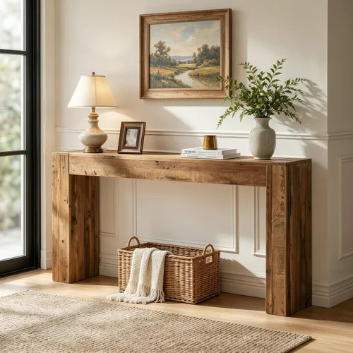 Vista 12 de Mesa consola de madera maciza para entrada, mesa de sofá de granja de 63 pulgadas de largo detrás del sofá, mesas de entrada rectangulares rústicas