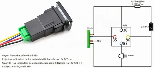 Vista 2 de iJDMTOY Interruptor de botón de 4 polos de 12 V estilo fábrica con luces indicadoras LED compatibles con luces antiniebla, DRL, barra de luz LED