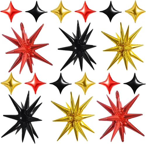 Vista 70 de TONIFUL 4 globos 4D enormes de estrella negra de 22 pulgadas, globos de aluminio de Mylar de estrella explosión para suministros de fiesta, telón