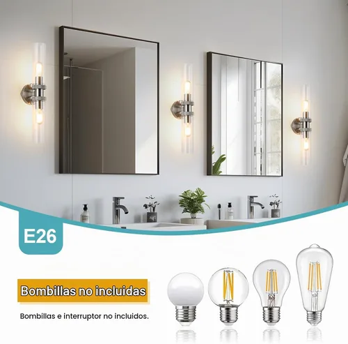Vista 4 de Luz de Tocador de Baño de 2 Luces Níquel Cepillado, Accesorios de Luz de Baño para Espejo Lateral, Lámpara de Pared Vintage para Dormitorio