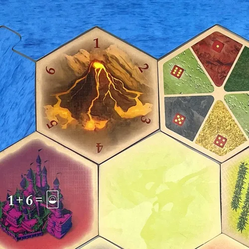 Vista 2 de Pieza de Juego Hexagonal de Escenario de Volcán compatible con Los Colonos de Catán, Mareantes y Expansiones de Catán (1 Paquete)