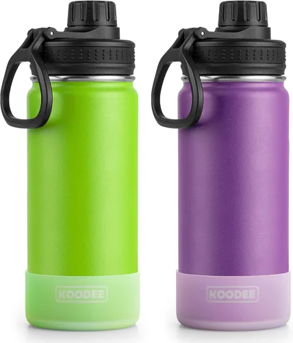Vista 22 de Koodee Paquete de 2 botellas de agua, de 12 onzas, acero inoxidable, con aislamiento al vacío, con tapa de boquilla a prueba de fugas, color verde