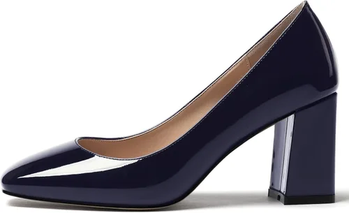 Vista 2 de WAYDERNS Zapatos de tacón alto con punta cuadrada sólida para mujer, de 3 pulgadas
