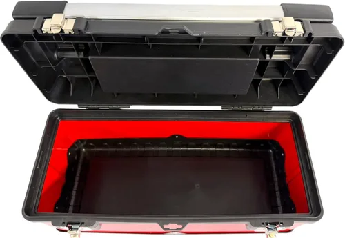 Vista 8 de Homak Caja de herramientas de mano de metal y plástico con mango de aluminio, rojo, 20 pulgadas