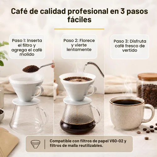Vista 6 de Gotero de Café Pour Over - Accesorios de Cerámica de Preparación Lenta para Hogar, Cafetería, Restaurantes - Regalo Fácil de Preparación Manual