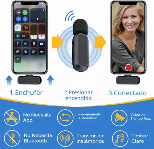 Vista 2 de 2 Pack Profesional de Micrófonos Inalámbricos Lavalier para iPhone iPad Android con Estuche de Carga, Reducción de Ruido, Clip de Plug-Play