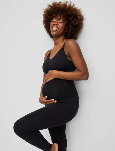 Vista 3 de Motherhood Maternity Women's Essential Stretch Secret Fit Over the Belly Leggings Full Length & Crop Length XS-3X 1 & 2 Packs