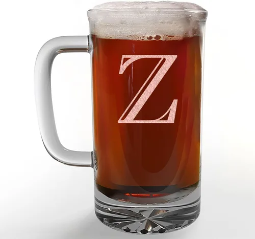 Vista 24 de Taza de cerveza de vidrio con monograma grabado de 16 onzas (letra A), regalos de cerveza personalizados de la A a la Z para hombres, Día del Padre