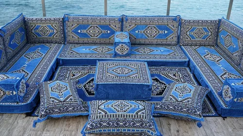 Vista 4 de arabicsofa Cojines de piso árabe en forma de U – Sofá tradicional Majlis con sofá otomano