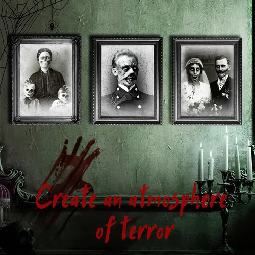 Vista 3 de Tuanse Decoraciones de Halloween para interiores 3D con imágenes cambiantes de rostro, retratos aterradores, portarretratos espeluznantes